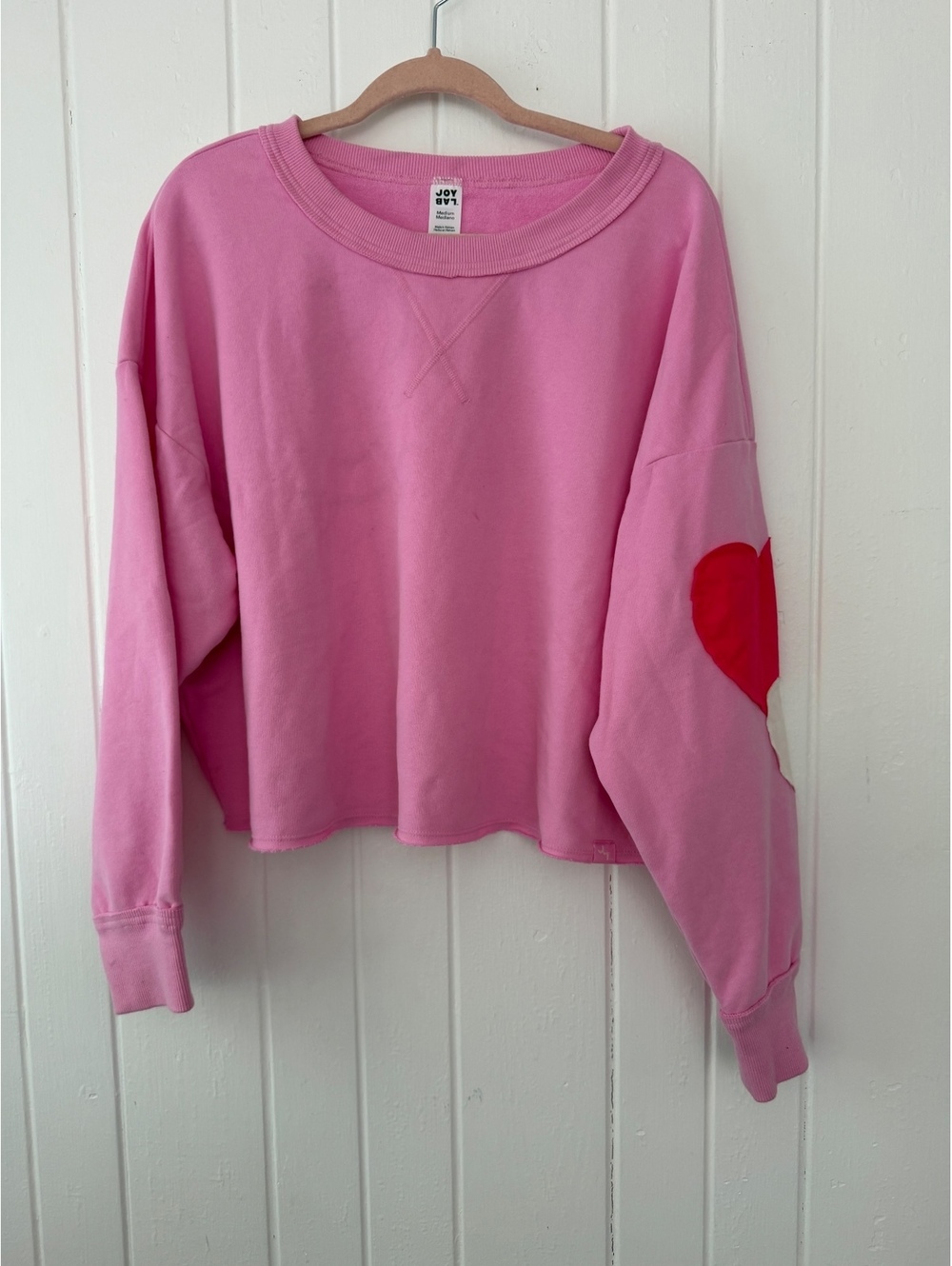 Joy Lab Medium Pink Cropped Sweatshirt with Heart Elbow Patches